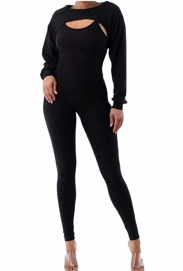 2PC JUMPSUIT W/CROP PULLOVER